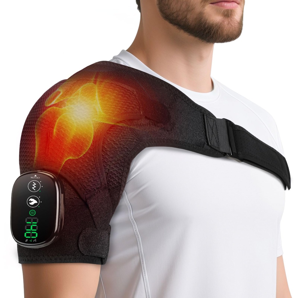 Cordless Heated Shoulder Massager Pad, Shoulder Heating Brace with Adjustable 3-Level Heat a