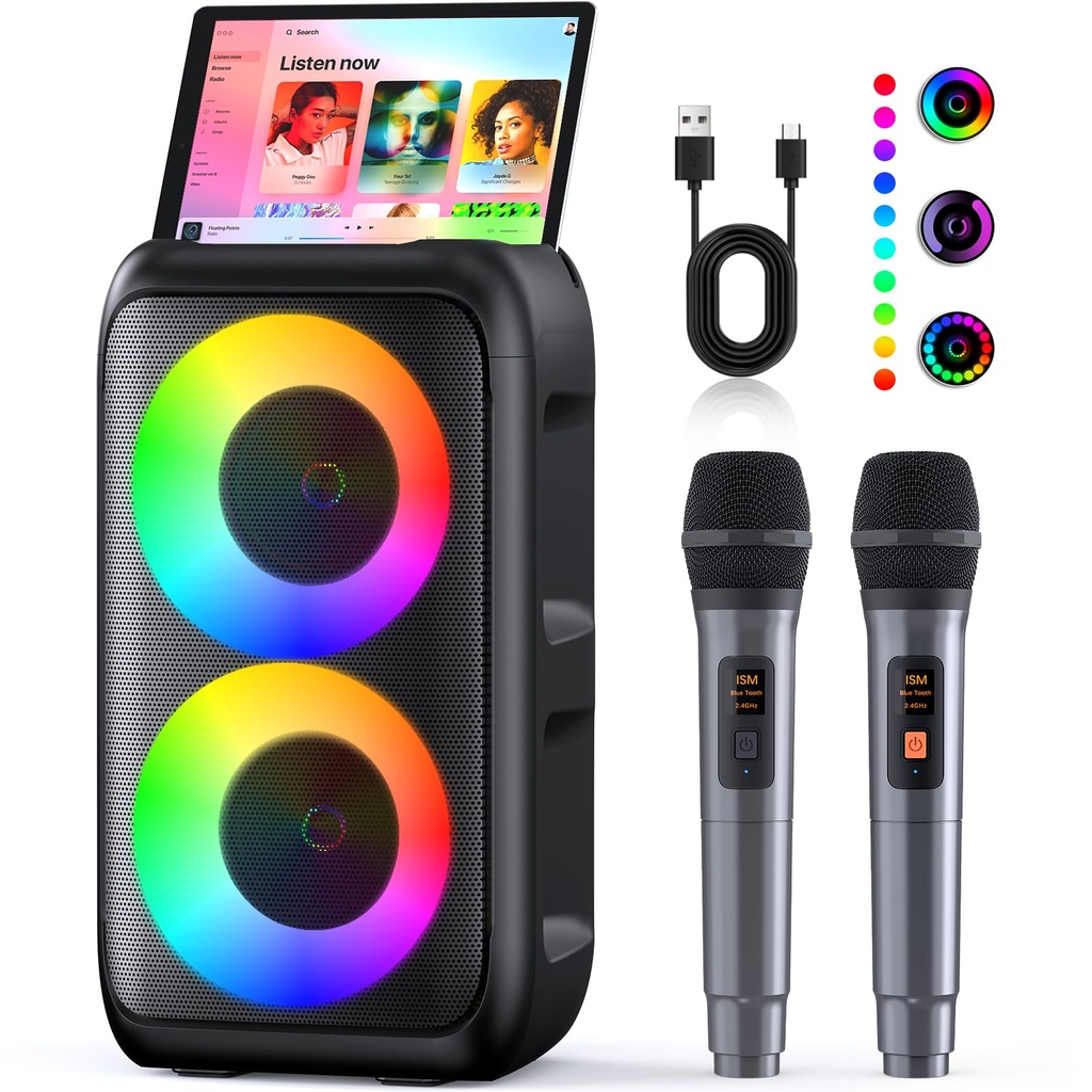 Ankuka Karaoke Machine 2 Microphones (2026 gen) | Bluetooth Speaker Live Mixers with Microph