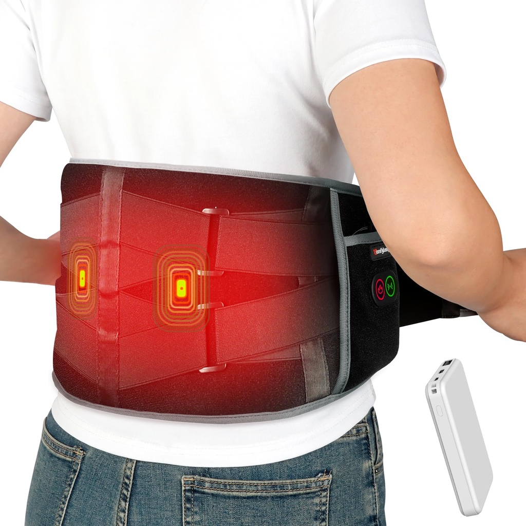 Comfytemp Cordless Heat Pad with Massager for Back, Portable Heated Warmer for Lower Back