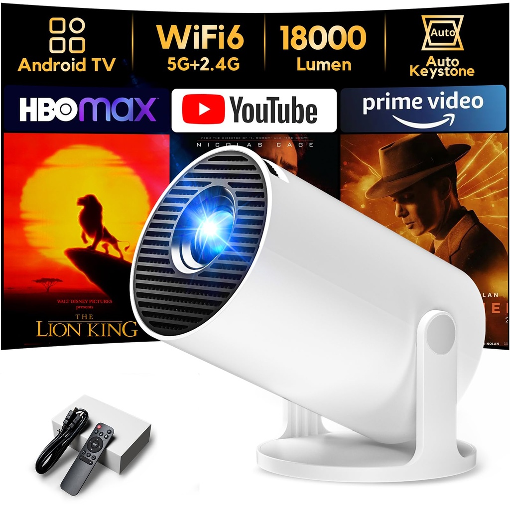 [Built-in Apps & Auto Keystone] AKIYO O2 Projector 2026 Upgraded 18000 Lumen with WiFi 6
