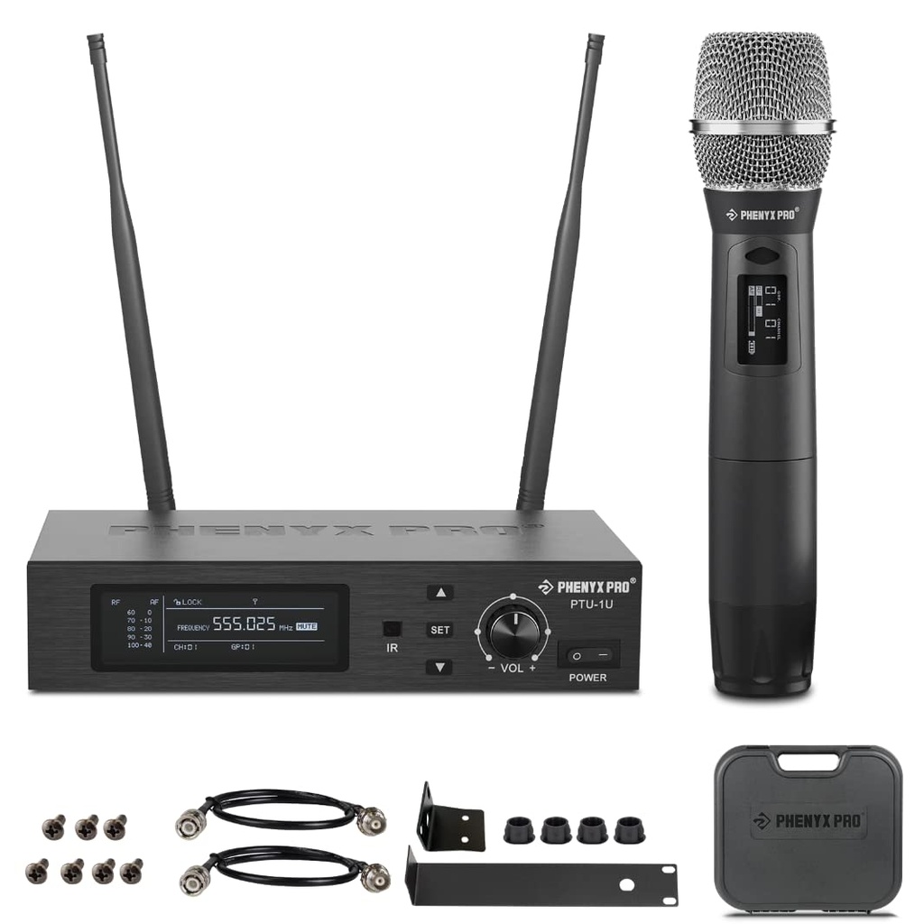 Phenyx Pro True Diversity Wireless Microphone System w/ 1000 Tunable Channels, Single Cordl