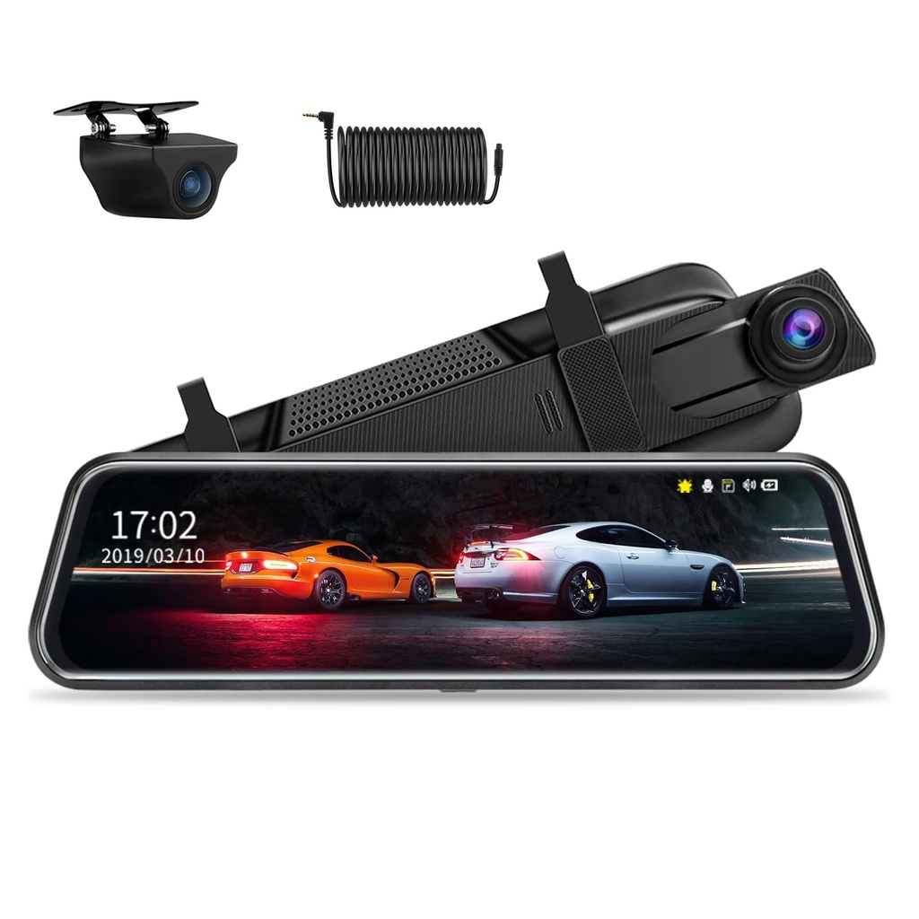 2026 Upgraded 10 Inch Mirror Dash Cam Night Vision 1080P Full Touch Screen Dual 