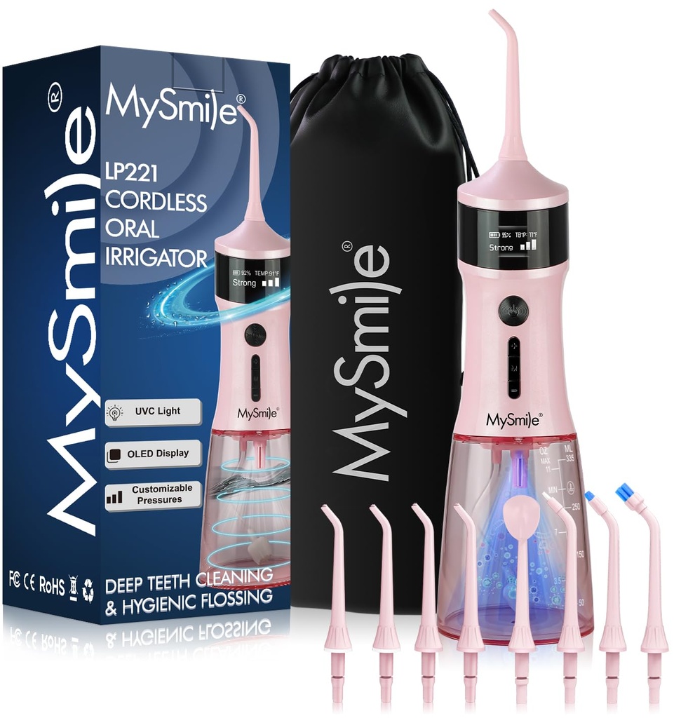 MySmile LP221 UVC Sterilizable Cordless Water Flossers for Teeth 335ML Portable OLED Display