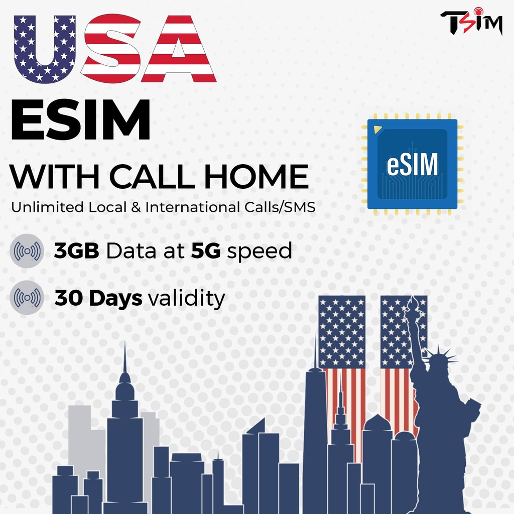 USA eSIM 25GB 5G Data | Call Home for Free | Unlimited Local & International Calls