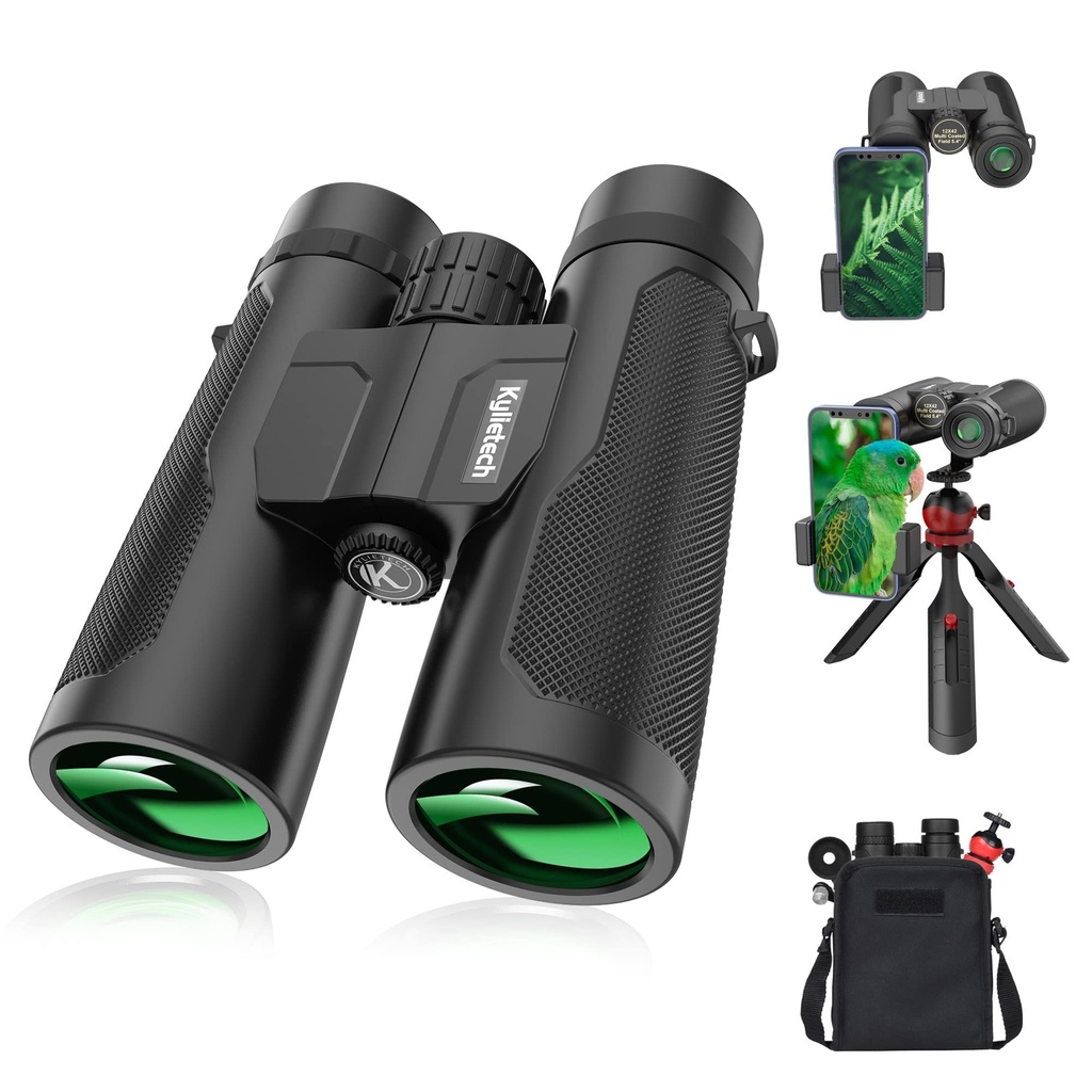 Binoculars for Adults, Kylietech 12x42 Binoculars with Tripod, Waterproof Bird Watching Bino
