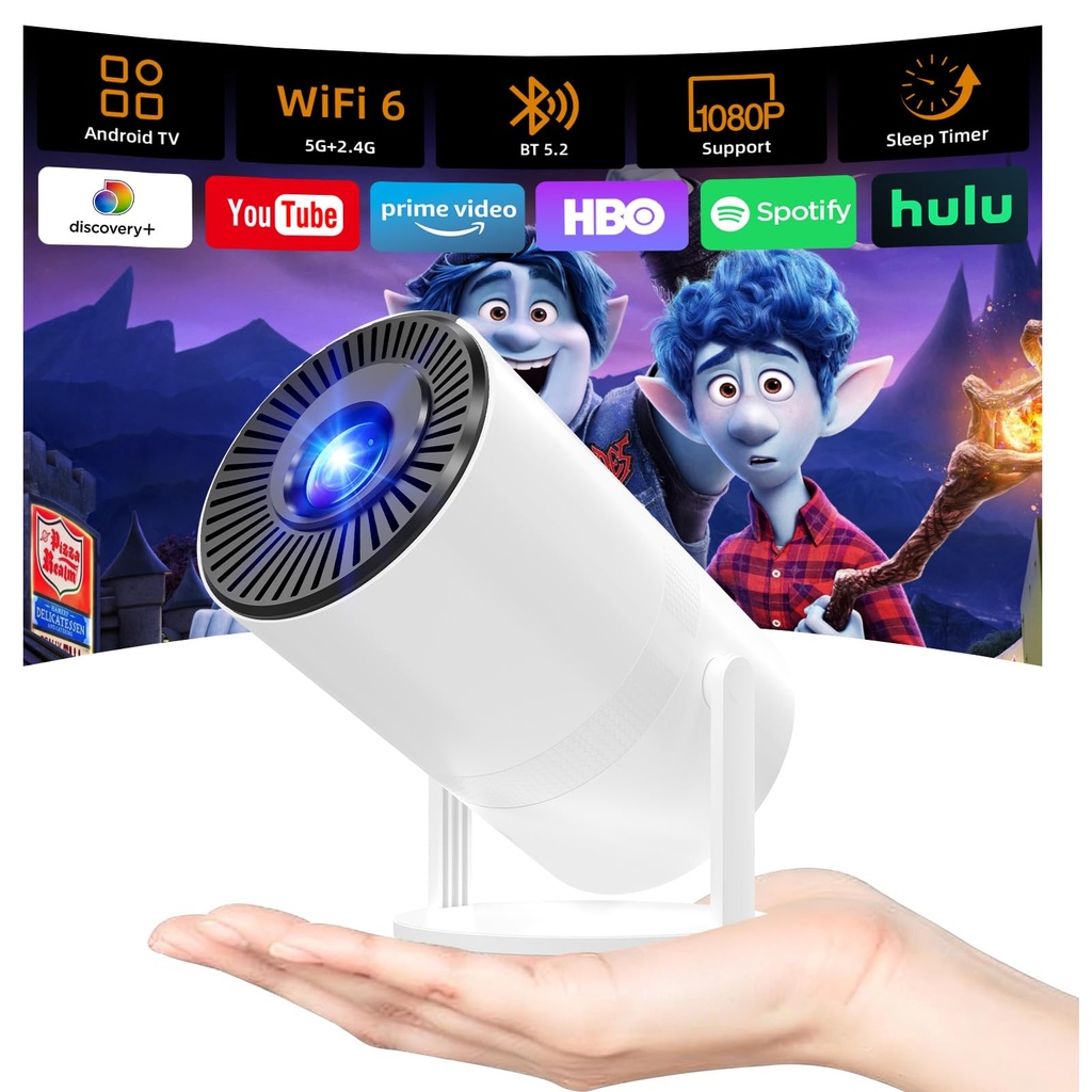 Android 14 & Built-in Apps Tecaki Mini Projector, Portable Projector with WiFi 