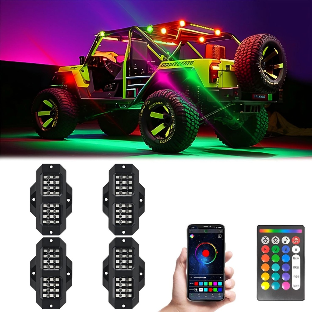 GSRECY Car Underglow Lights, 8 Pods RGB LED Rock Lights, Waterproof Multi-color Exterior 