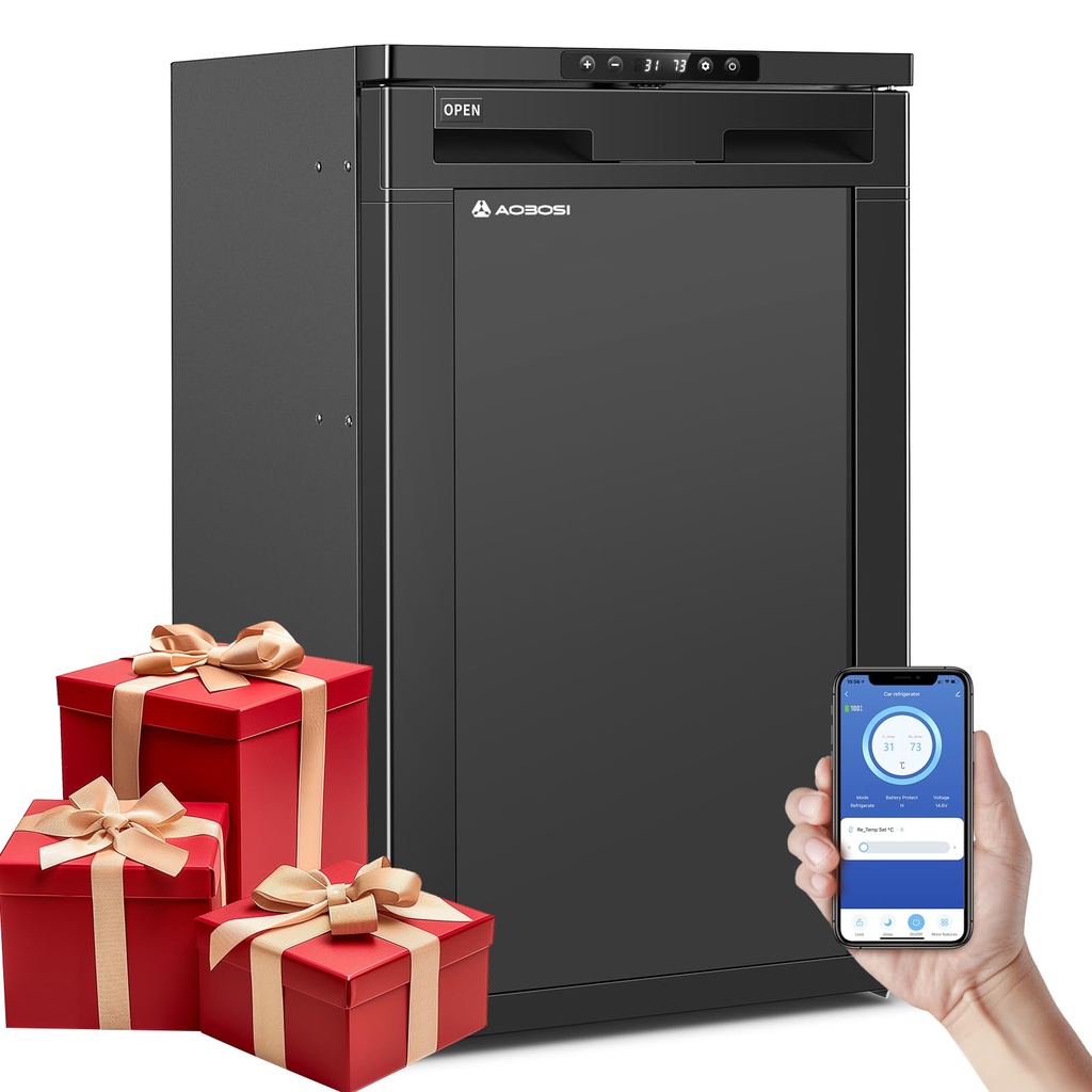 AAOBOSI 83L Campervan Fridge, Camping Refrigerator with APP Control, 12V Fridge Freezer for
