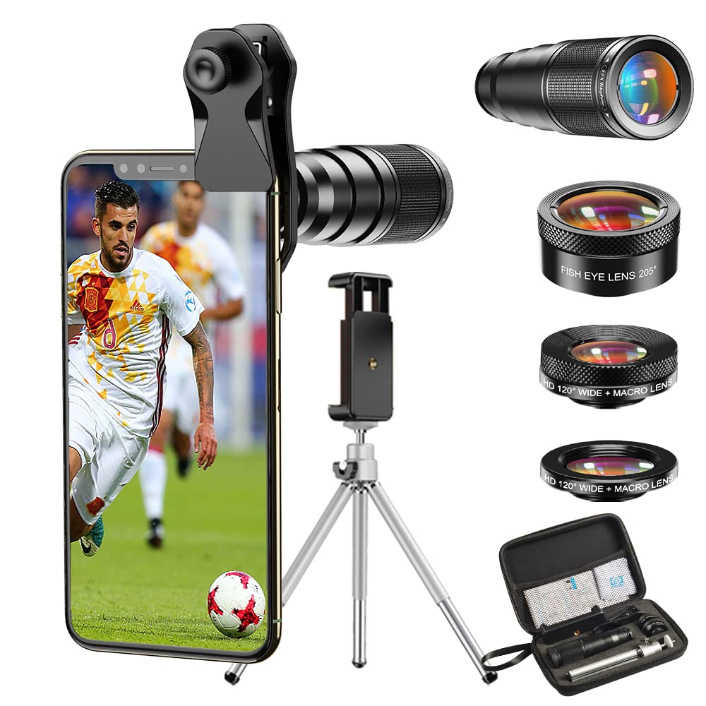 Apexel Cell Phone Camera Lens-22X telephoto Lens +25X Macro Lens+120° Wide Angle Lens