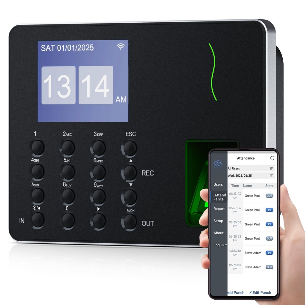 NGTeco APP-Based Time Clock, Fingerprint & PIN Time Clocks for Employees Small Business, 2.