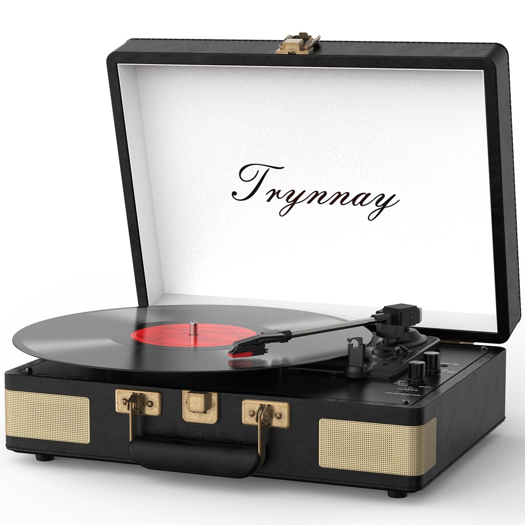 Trynnay Record Player 3 Speed Bluetooth Portable Suitcase Vinyl Player with Built-in Speake