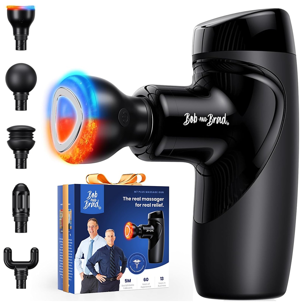 Bob and Brad M7 Plus Mini Massage Gun with Heat Therapy, Portable Deep Tissue Massager Gun