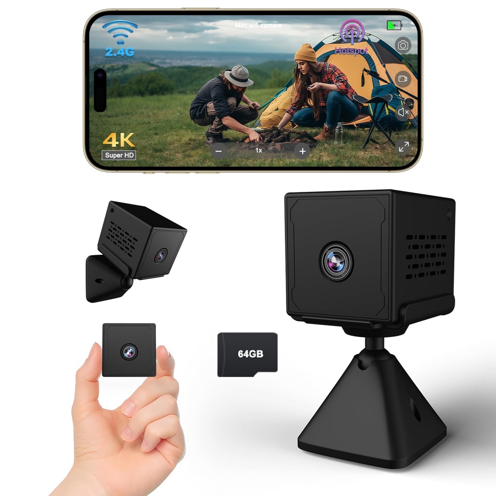 Spy Camera, 4K Ultra HD Mini Camera with 64GB TF Card, WiFi/No WiFi Security Camera for Hom