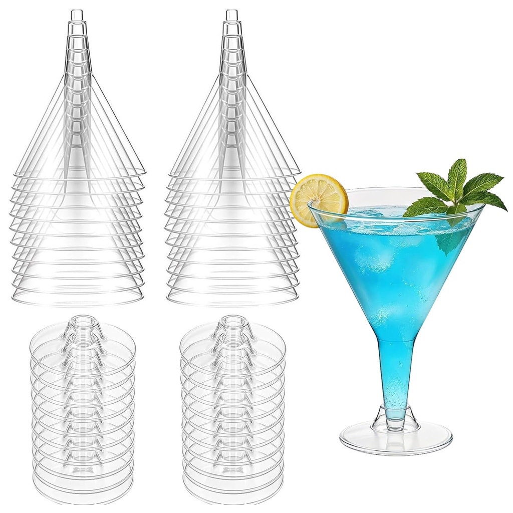 Enjoyaa Plastic Martini Glasses, 20 Pcs 180ml Clear Cocktail Glasses Reusable - Shatterproo