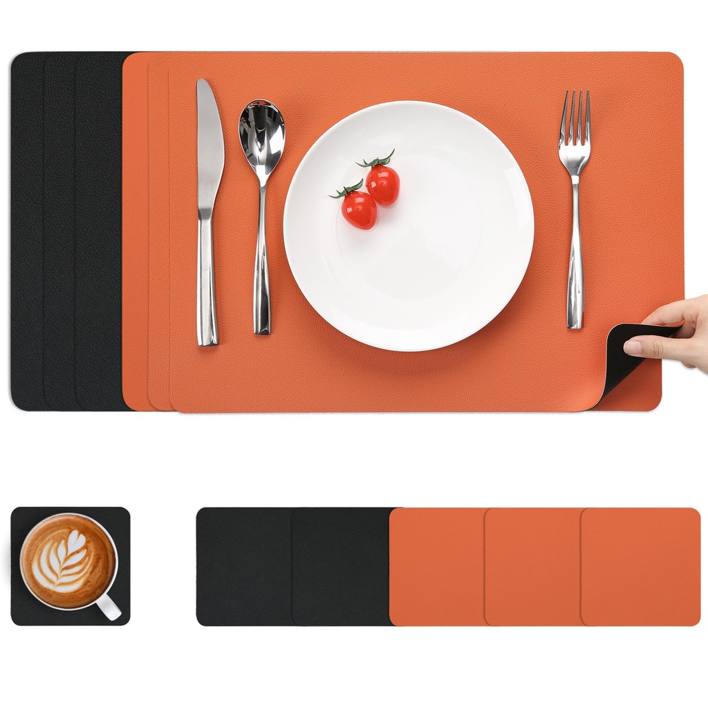 Myir JUN Leather Table Mats and Coasters, Dual-Sided Leather Placemats and Coasters Waterpro