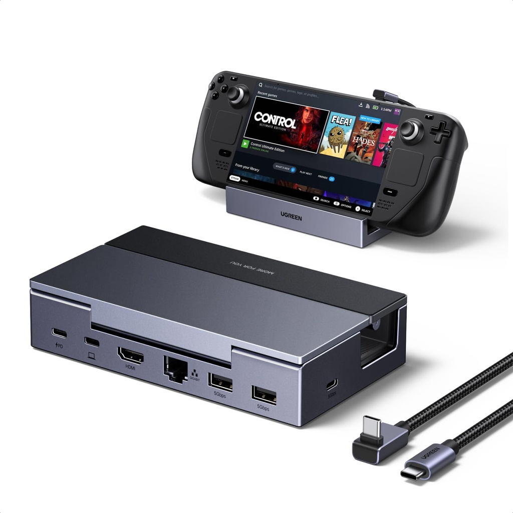 UGREEN Steam Deck Dock (6-in-1), 4K@120Hz HDMI, 100W PD, 1Gbps Ethernet, USB-A & C Ports, A