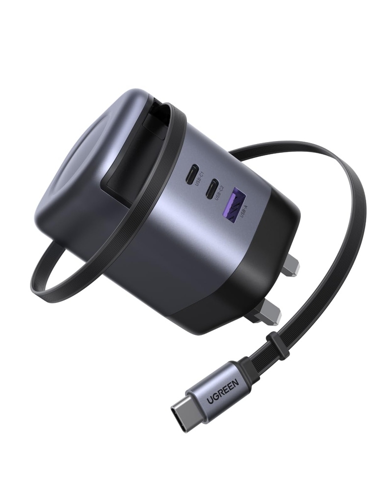 UGREEN 100W USB C Charger Nexode 2C1A with Built-in Retractable Cable(0.75m) GaN Fast Wall