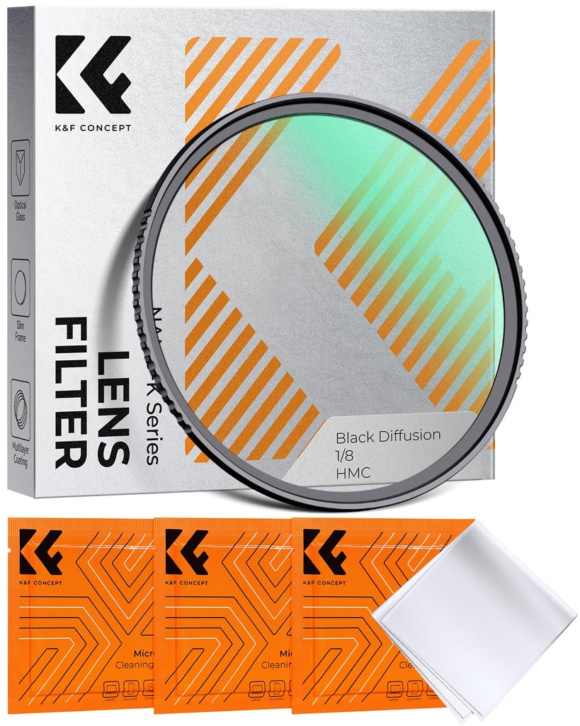 K&F CONCEPT 82mm Black Diffusion 1/8 Filter Mist Soft Glow Diffuser Lens Filters