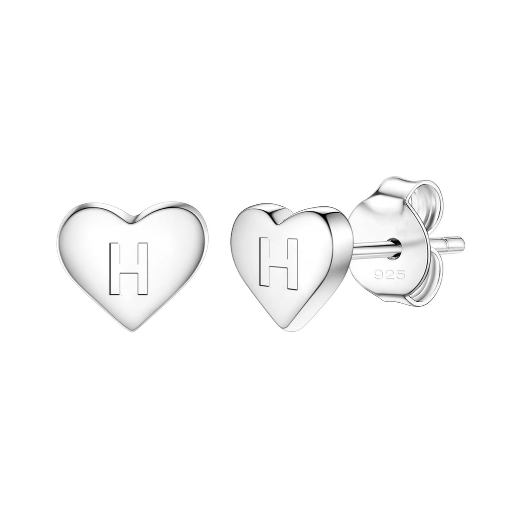 Delicate S925 Silver Heart Pendant Earrings Gift 26 Letter Initial A-Z Stud Erarrings For Wo