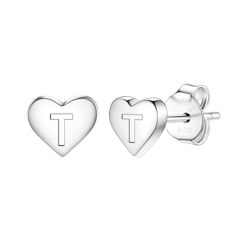 Delicate S925 Silver Heart Pendant Earrings Gift 26 Letter Initial A-Z Stud Erarrings For W