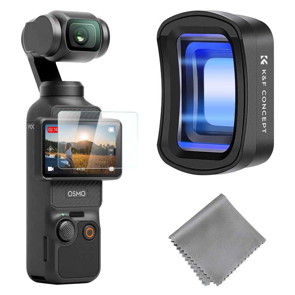K&F Concept 1.2X Anamorphic Lens Compatible with DJI Osmo Pocket 4 & 3, Blue Streak Effect