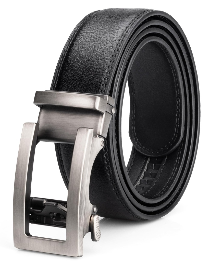 EsengNoyi Ratchet Belt for Men Black Leather Belts for Jeans Trousers (Black-Silver U Buckl