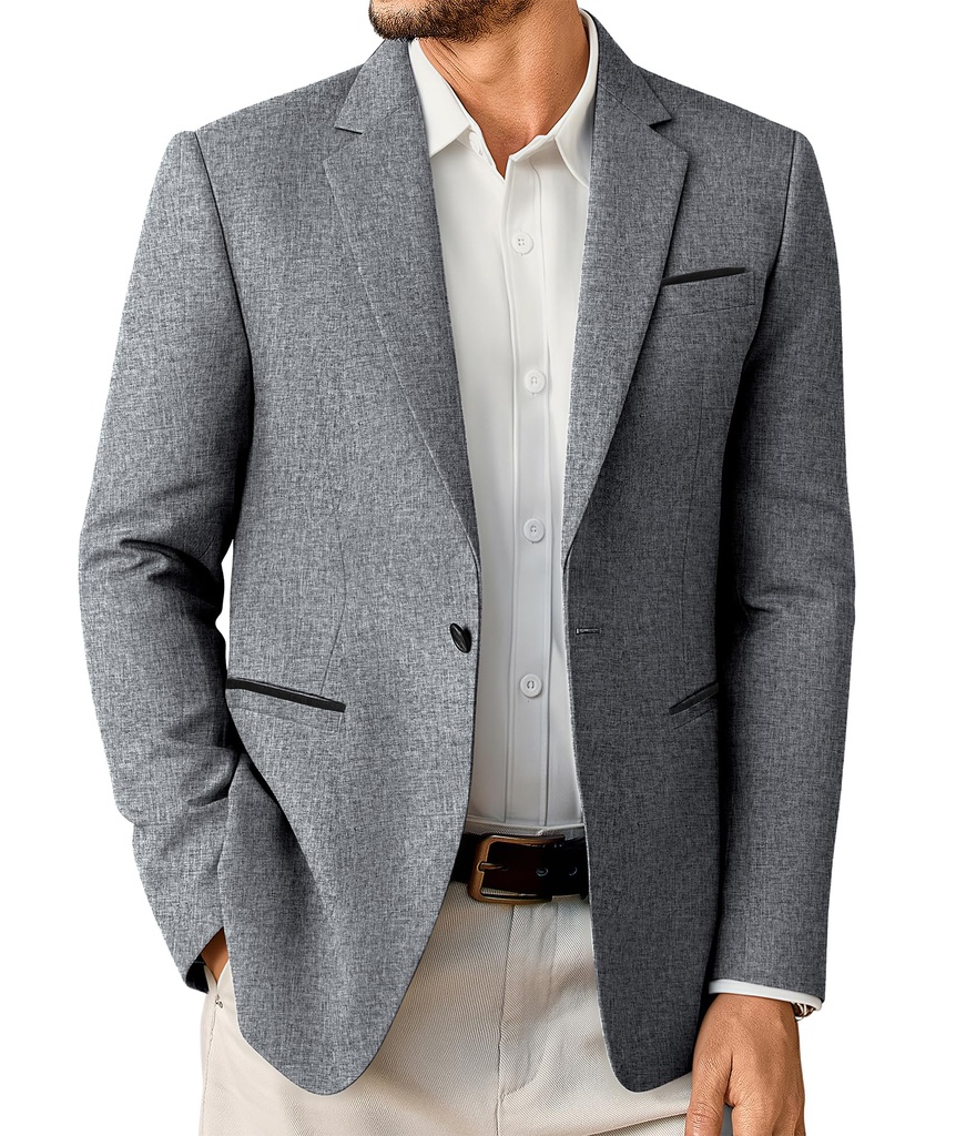 Elainone Mens Suits Casual Slim Fit Blazers for Men UK One Button Jacket Business Grey-L