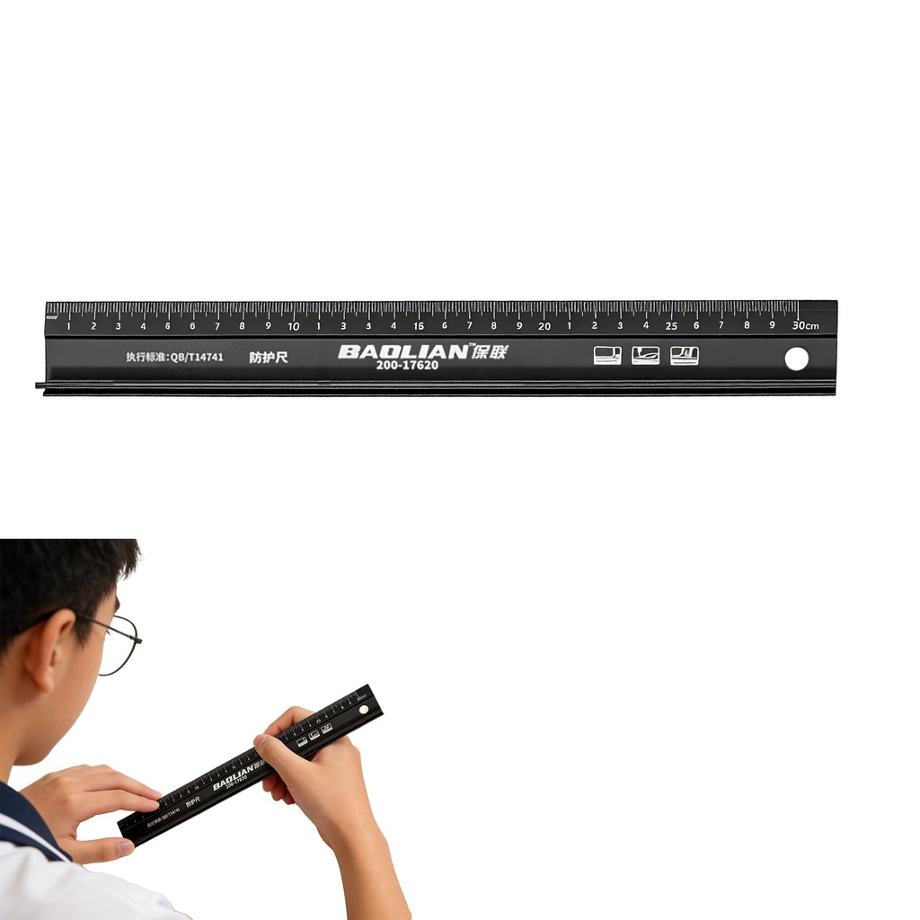 30CM Metal Ruler for Cutting with Raised Grip - Heavy Duty Steel Ruler, Non-Slip Aluminium
