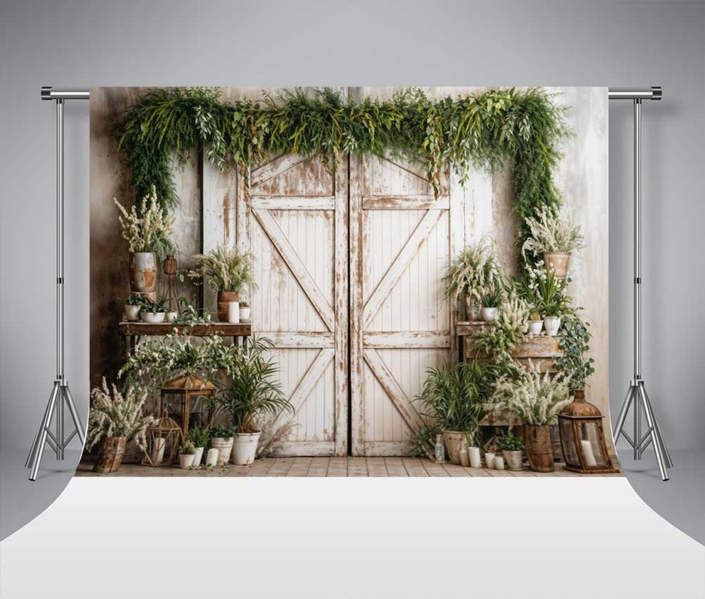 Kate Barn Wood Door Backdrop Retro Floral Photography Backdrop Portrait Photo Studio Props 