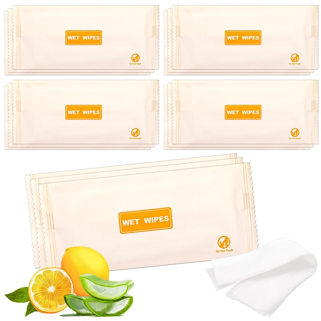 SLequipo 100 pcs Wet Wipes Individually Wrapped, Lemon Travel Wipes, Clean Wipe Individual
