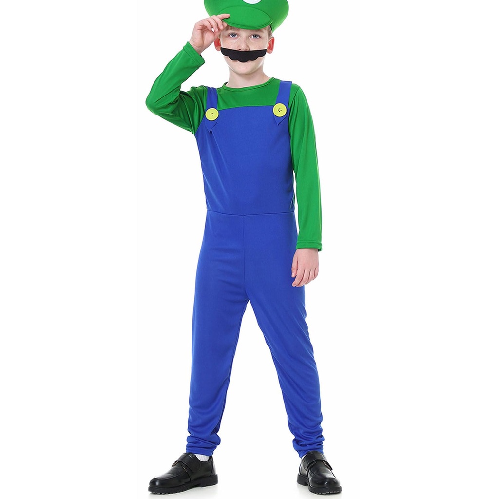  Super Brothers Plumber Cosplay Fancy Dress Costume Outfit, Jumpsuit, Hat and Moustache