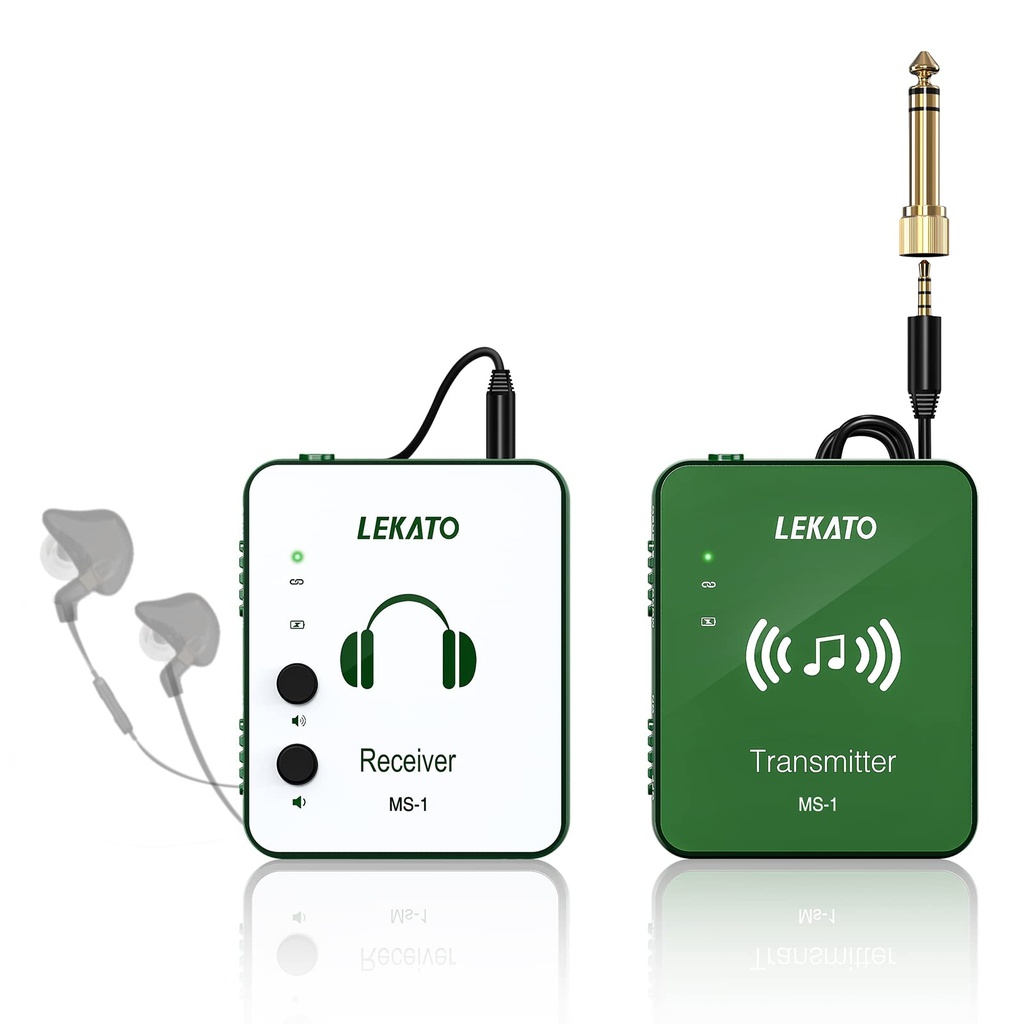 LEKATO In-Ear Monitor System MS-1 Wireless 2.4G Stereo IEM System with Transmitter Beltpack