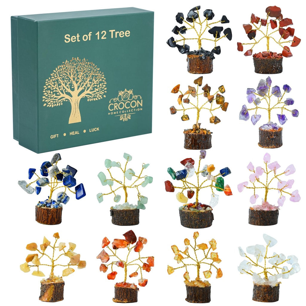 CroconÃ‚Â® Crystal Tree Birthday Gifts for Women Set of 12 Mini Tree of Life Chakra Healing