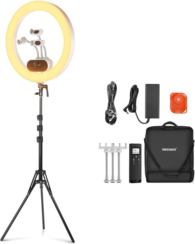 NEEWER 19" 100W High Power LED Ring Light with Tripod Stand & 3 Phone Holders Compatible wi