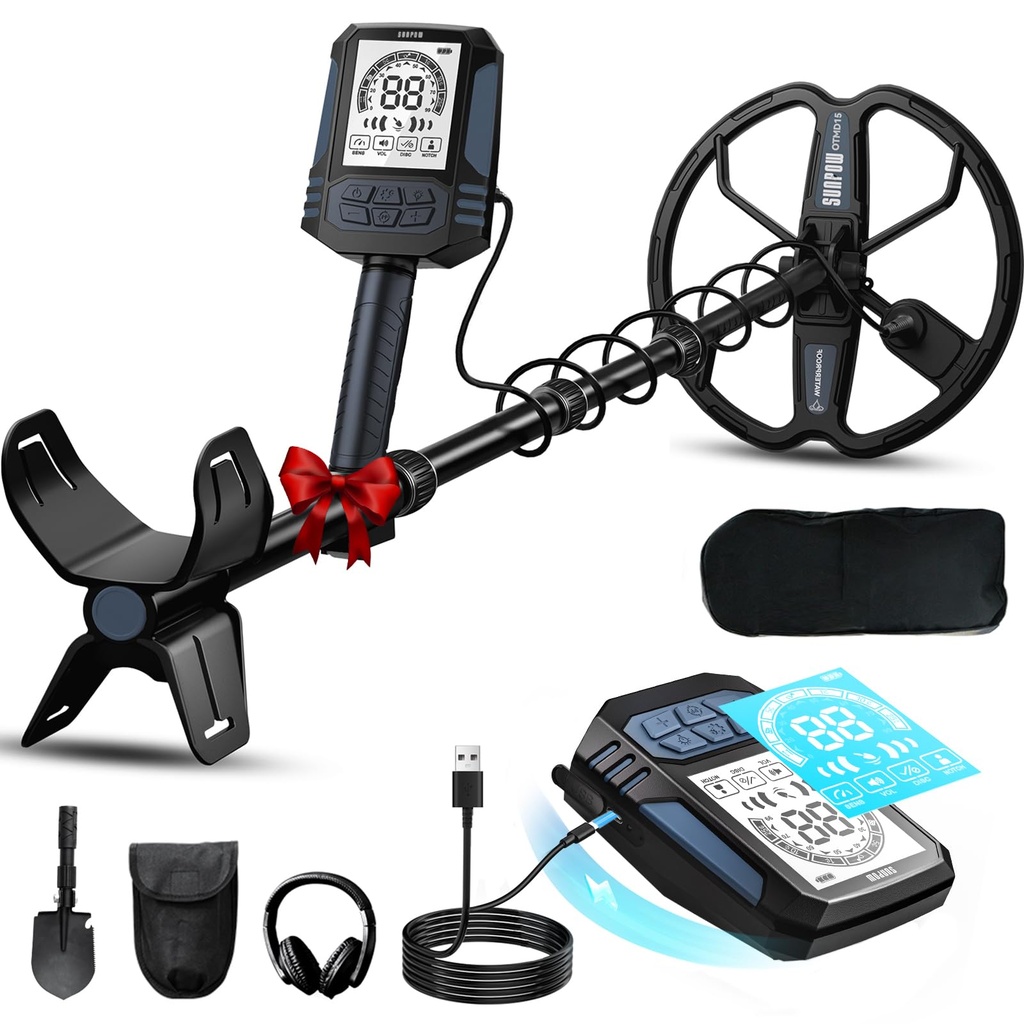 SUNPOW Rechargeable Metal Detector for Adults Ã¢Â€Â“ 10'' Deep Dual-D Coil, 35H Lithium Bat
