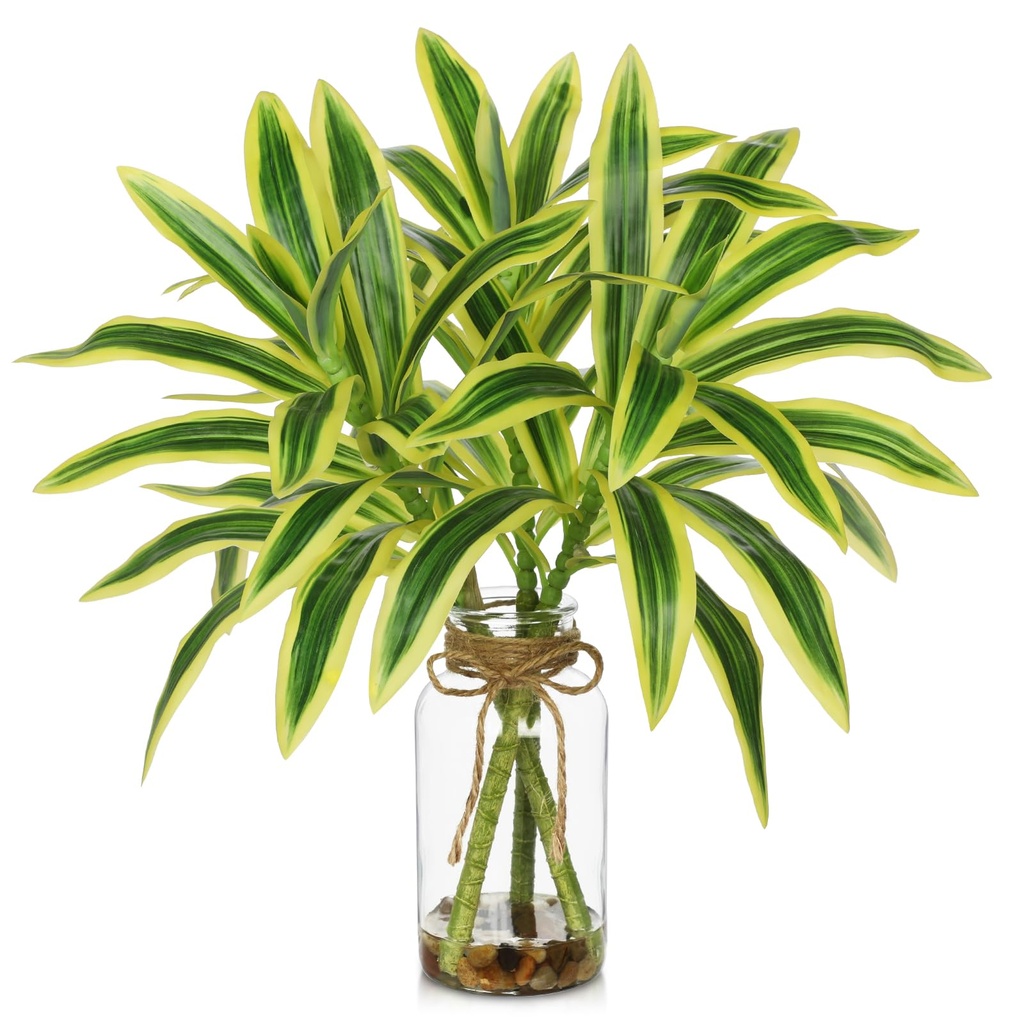 Oairse Faux Greenery Stems in Vase Dracaena Aritificial Plant in Glass Vase with Faux Water
