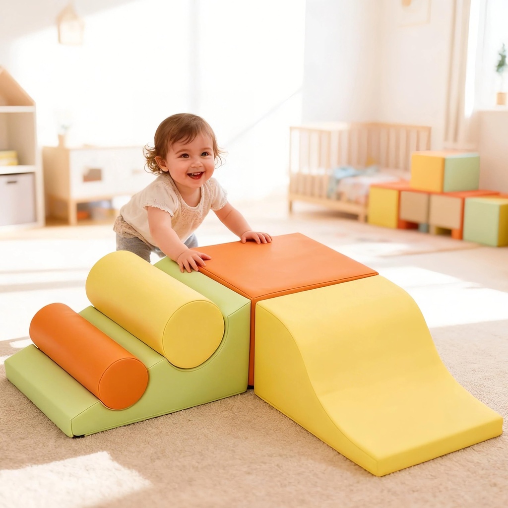 5 PCS Baby Soft Foam Blocks,Kids Lightweight Activity Frame Set with Ramp,Toddler Indoor Cl
