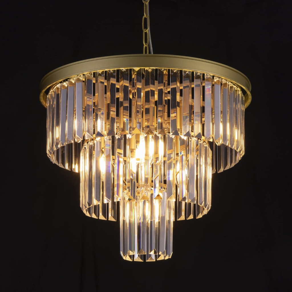 Wellmet 20 inch Gold Crystal Chandelier, 3-Tier Contemporary Modern Bathroom Chandeliers, 7