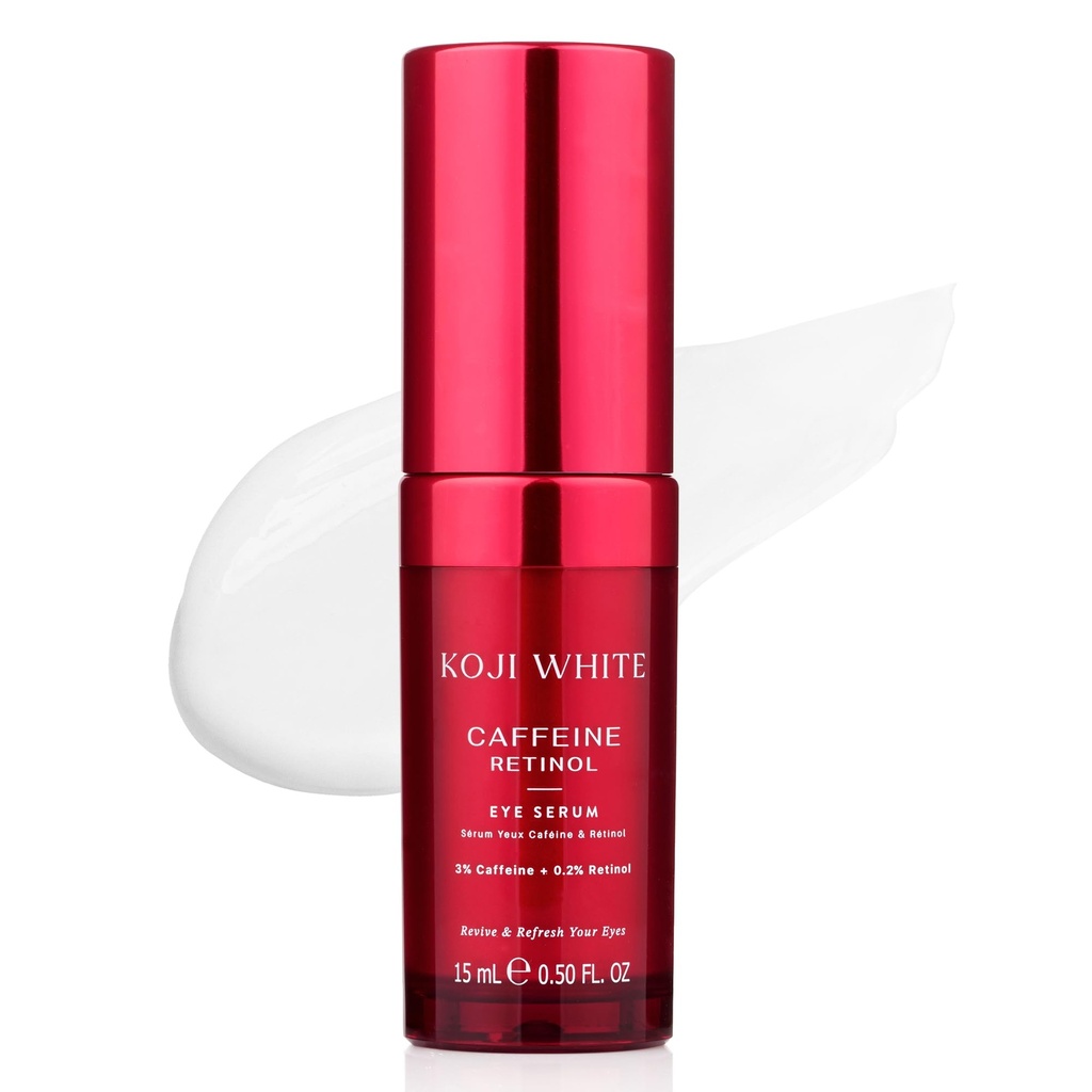 Koji White 3% Caffeine Eye Serum with 0.2% Retinol, Peptides, Hyaluronic Acid & Vitamin C fo