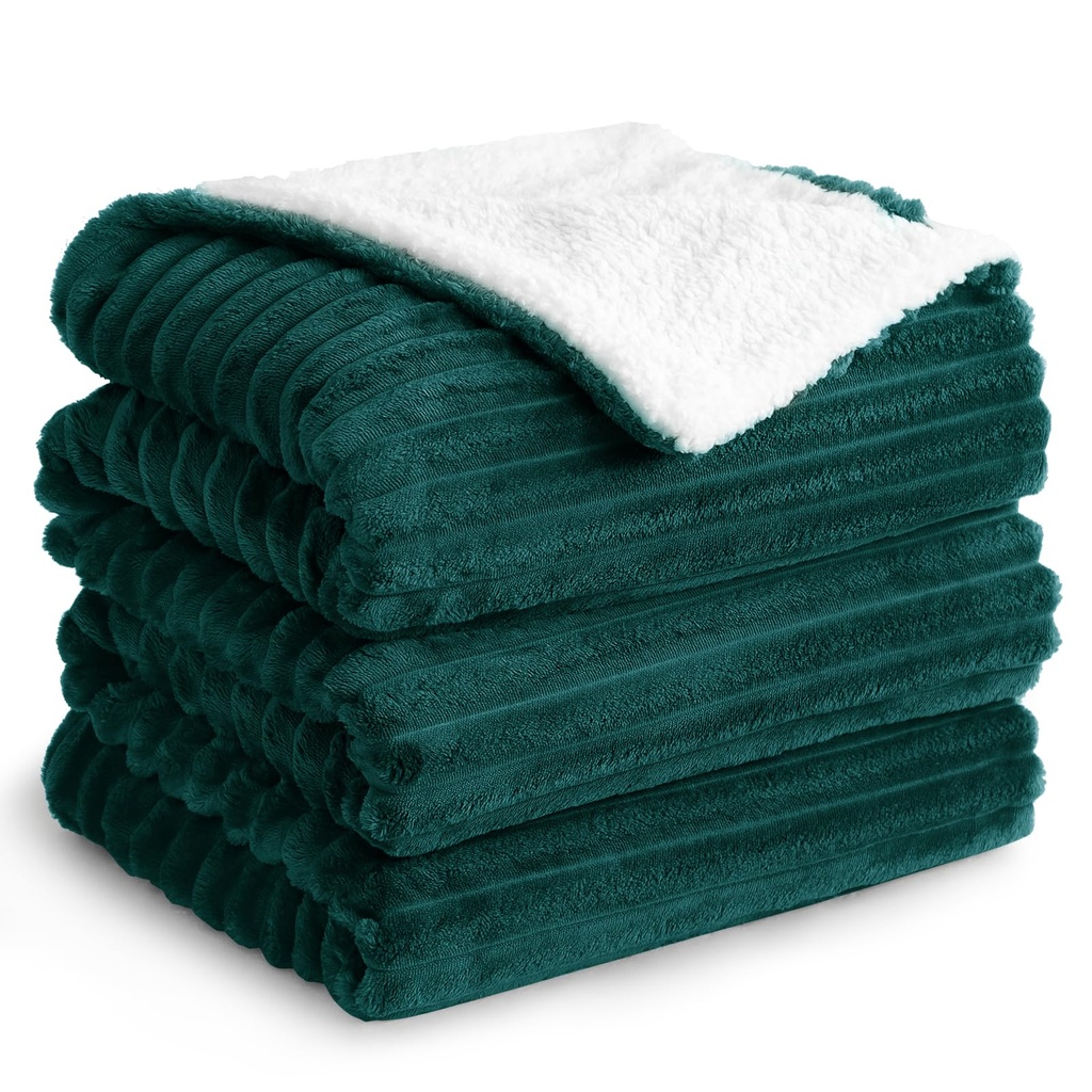Aisbo Sherpa Fluffy Blanket Throws Dark Green - Thick Warm Blanket 150 x 200 cm Soft Throw