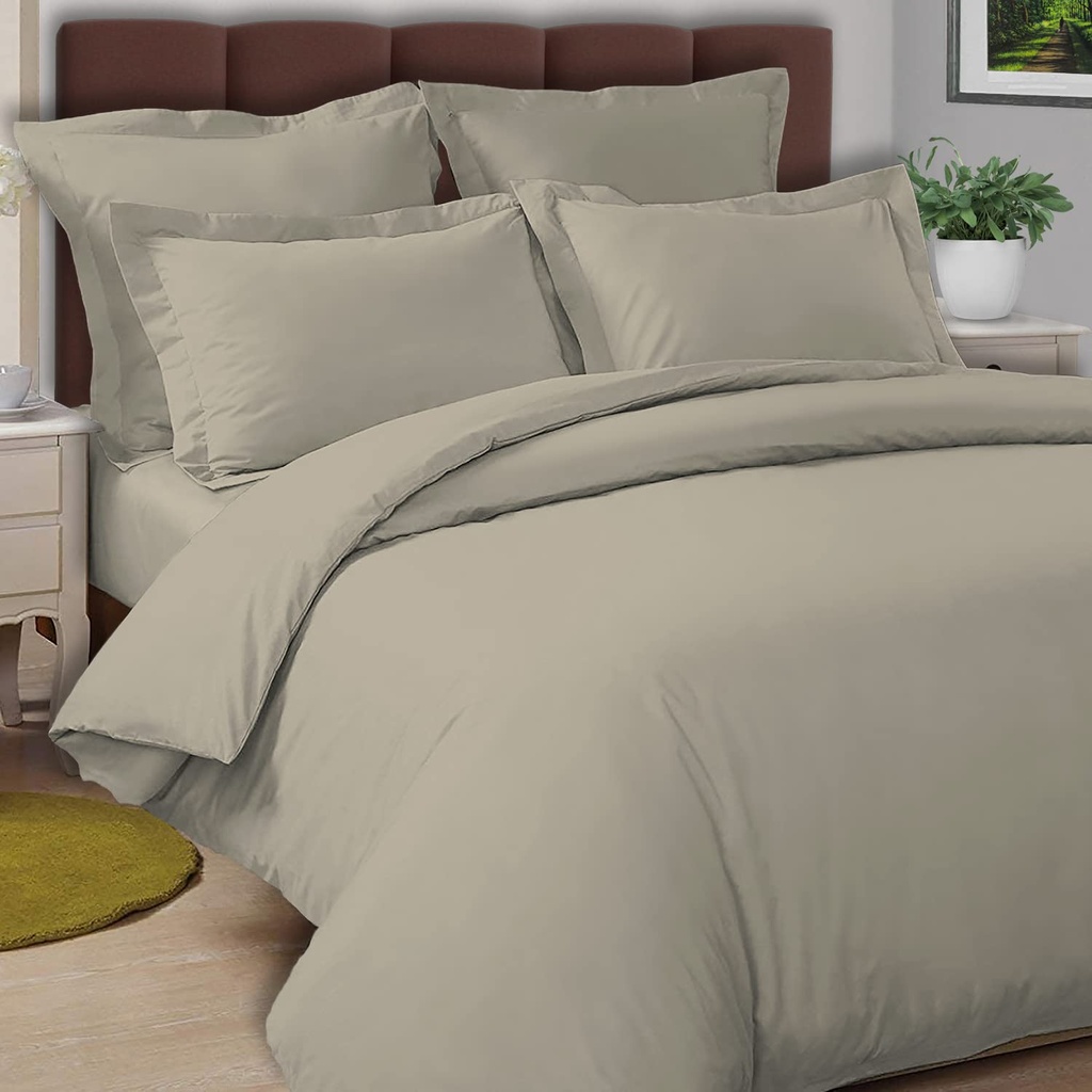 Pizuna Cotton Percale Duvet Covers King Size Simply Taupe, 100% Long Staple Combed Cotton K