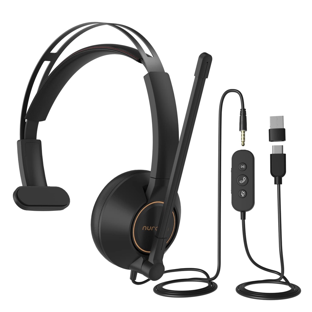 Nuroum HP11-SU USB Headset with Microphone for Laptop, 270Ã‚Â° Rotatable Boom Mic, In-line