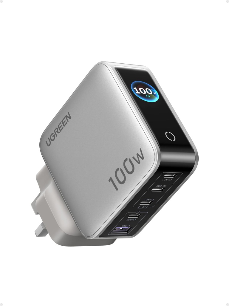 UGREEN 100W USB C Charger, Nexode Pro 5-Port GaN Fast Charger Plug with Smart Display 