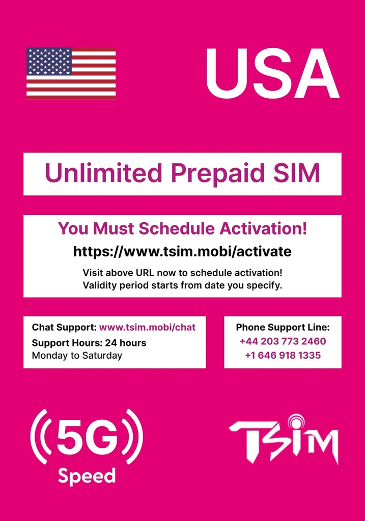 USA SIM Card for Travel to the USA. PrePaid Sim card with Unlimited Data, Calls and Texts.