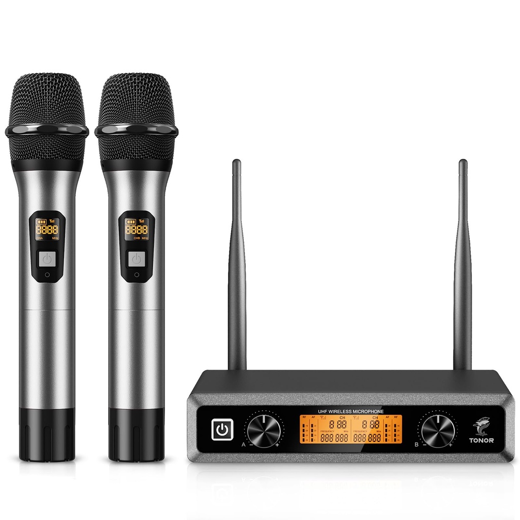 TONOR TW820 Wireless Microphones, Metal Dual Professional UHF Cordless Dynamic Mic, Handhel