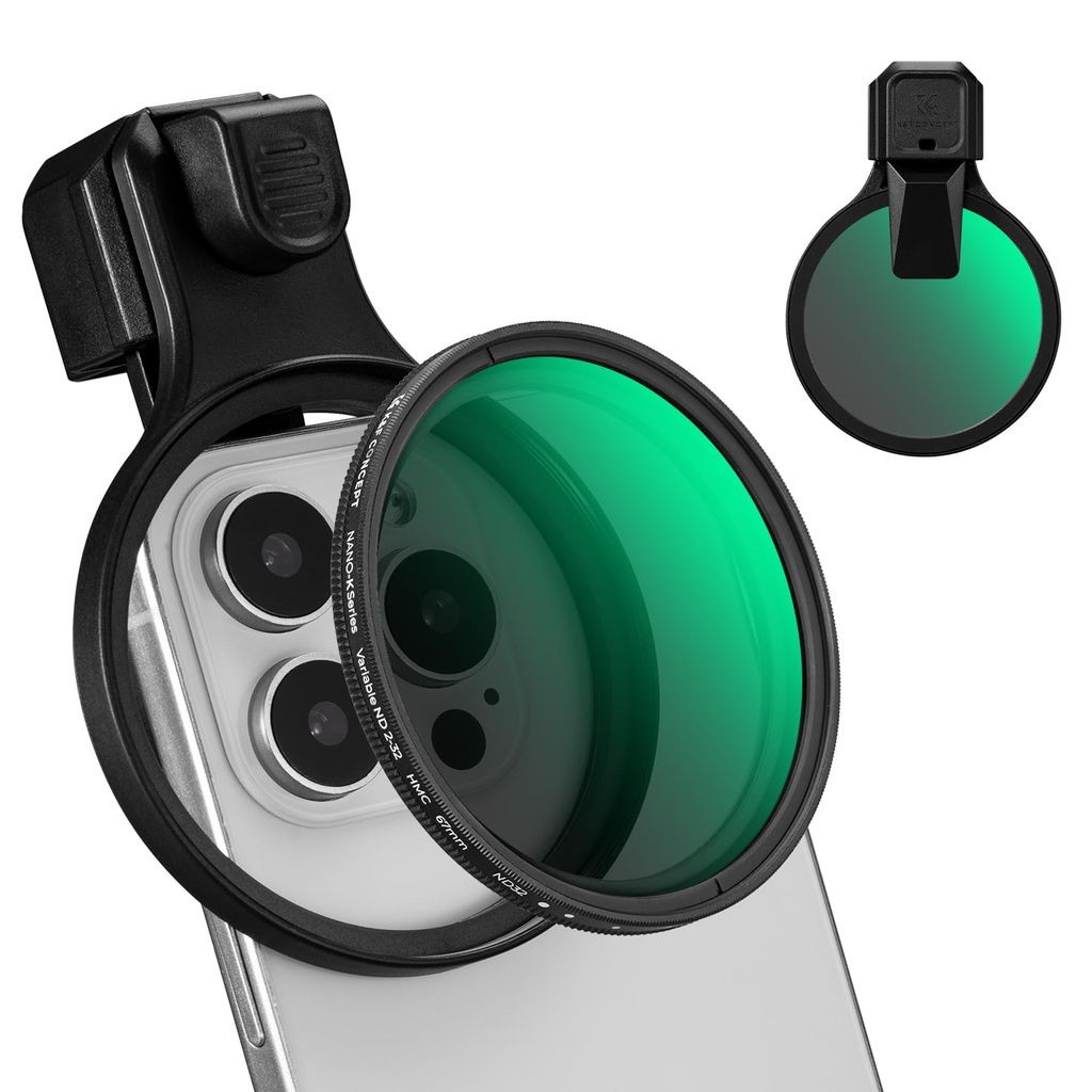 K&F CONCEPT 67mm Press-on ND2-32 Phone Lens Filter Kit, Multi-Coated Variable Neutral Density Light Reduction Filter