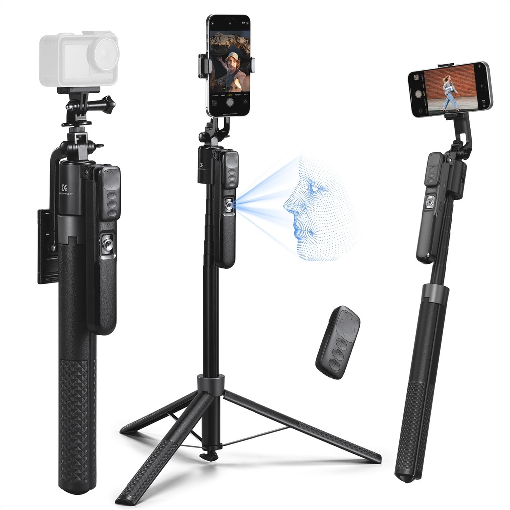 K&F CONCEPT 180 cm Face Tracking Tripod for iPhone/Android, 360 Rotation Mobile Phone Tripod