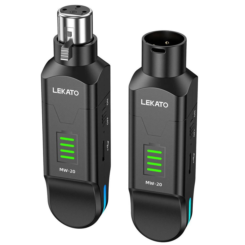 LEKATO 2.4GHz Wireless XLR Microphone Transmitter & Receiver,48V Phantom Power