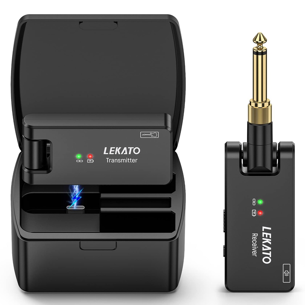 LEKATO Wireless Guitar System with Charging Case, Wireless Transmitter Receiver Set