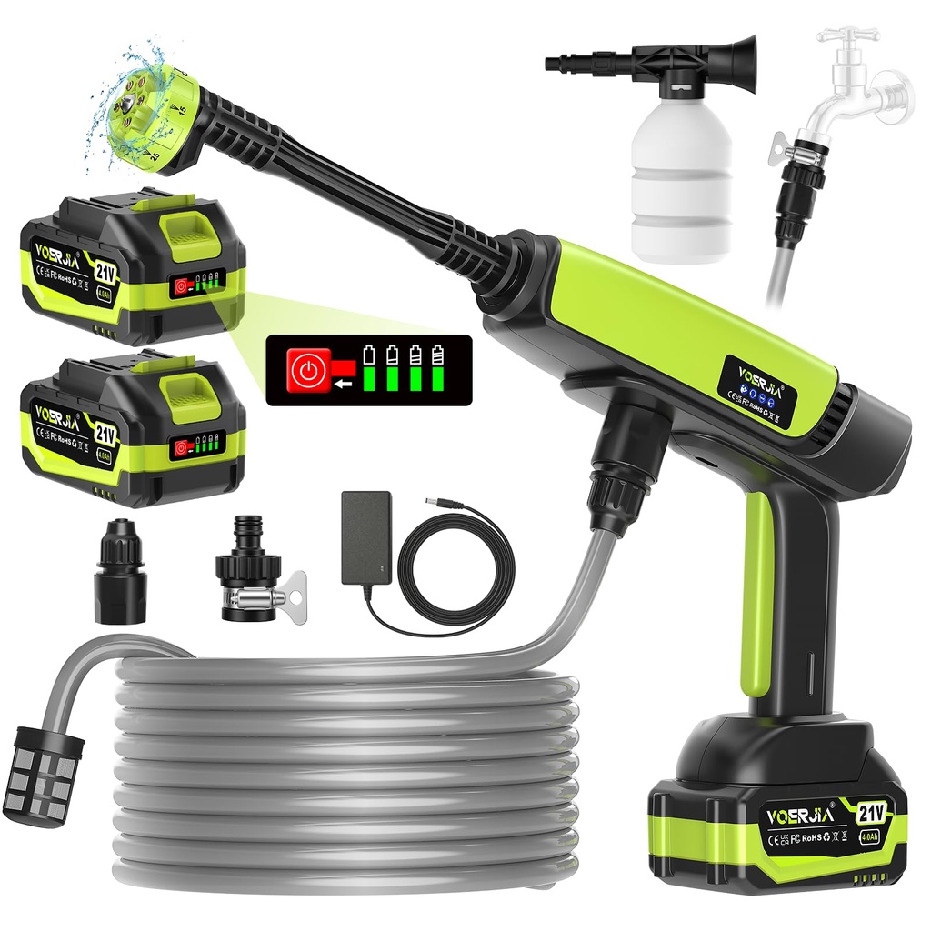 VOERJIA 21V Cordless Pressure Washer with LED Battery Display, Up to 1000 PSI 